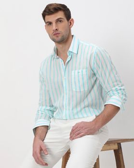 Turquoise Candy Stripe Slim Fit Casual Shirt