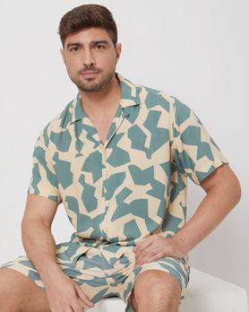 Beige Resort Print Relaxed Fit Casual Shirt