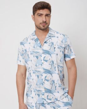 White Resort Print Relaxed Fit Casual Shirt