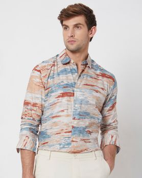 Multi Abstract Cloud Print Slim Fit Casual Shirt