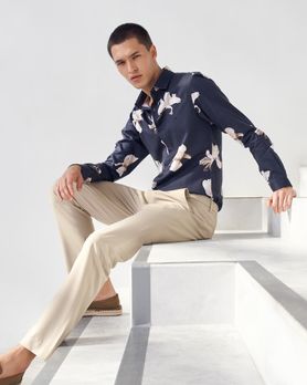Charcoal Digital Print Slim Fit Casual Shirt