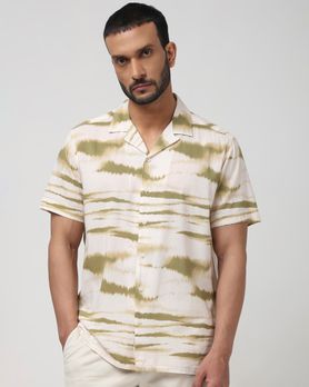 Beige Abstract Print Slim Fit Casual Shirt