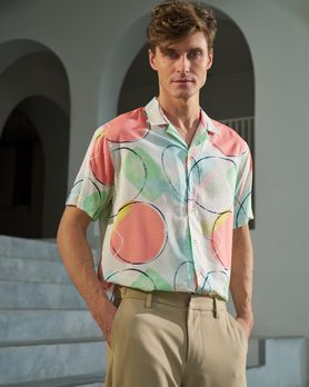 Off White Abstract Print Slim Fit Casual Shirt