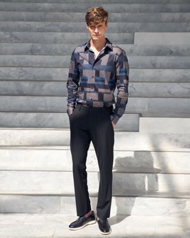 Charcoal Abstract Print Slim Fit Casual Shirt