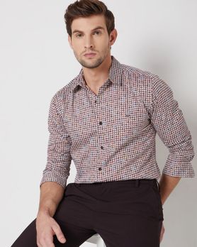 Maroon Digital Print Slim Fit Casual Shirt