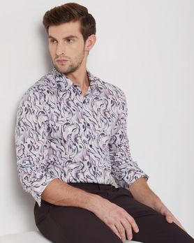 Pastel Pink Digital Print Slim Fit Casual Shirt