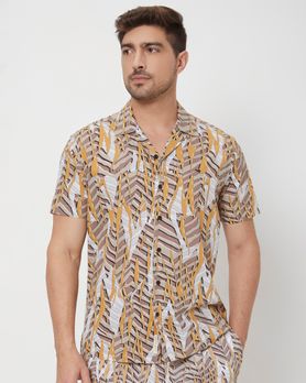 Light Khaki Digital Print Slim Fit Casual Shirt