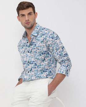 Blue Floral Print Slim Fit Casual Shirt