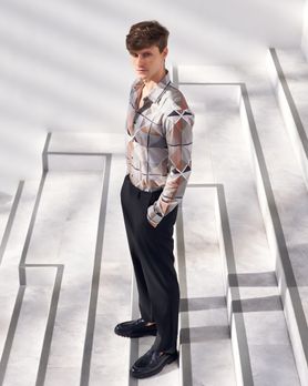 Grey Digital Print Slim Fit Casual Shirt