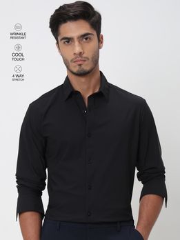 Black Stretch Plain Slim Fit Casual Shirt