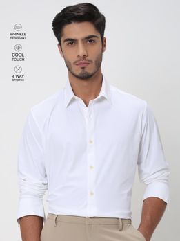 White Stretch Plain Slim Fit Casual Shirt