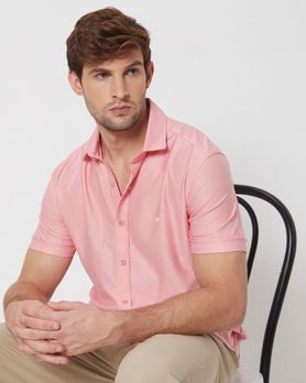 Pink Knitted Plainslim Fit Casual Shirt