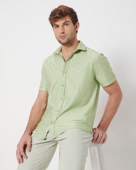 Light Green Knitted Plainslim Fit Casual Shirt