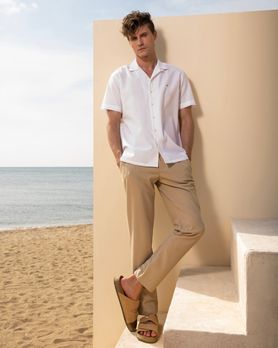 White Textured Plain Relaxed Fit Casual Shirt