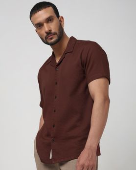 Rust Textured Plain Relaxed Fit Casual Shirt