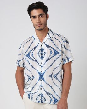 Off White Digital Print Relaxed Fit Casual Shirt