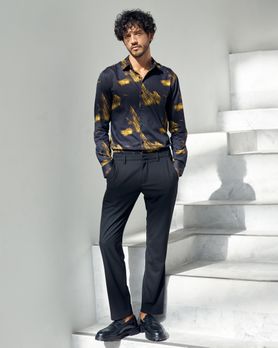 Black Digital Print Slim Fit Casual Shirt