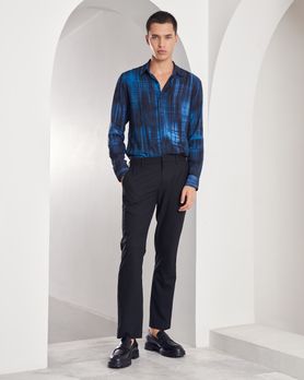 Blue Digital Print Slim Fit Casual Shirt
