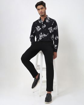 Black Ankle Length Stretch Chinos Trouser
