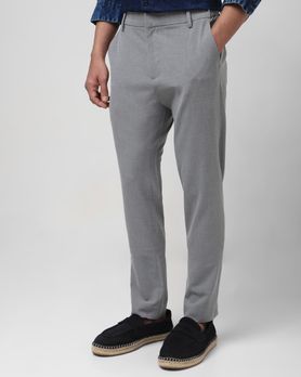 Grey Slim Fit Textured Jersey Stretch Chinos