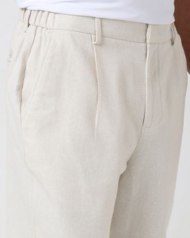 Beige Relaxed Tapered Fit Seersucker Single Pleat Trouser