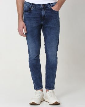 Dark Indigo Blue Ankle Length Denim Deluxe Stretch Jeans