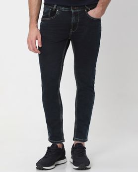 Blue Black Ankle Length Denim Deluxe Stretch Jeans