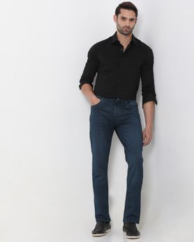 Deep Indigo Blue Straight Fit Denim Deluxe Stretch Jeans