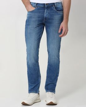 Mid Blue Straight Fit Denim Deluxe Stretch Jeans