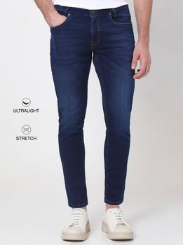 Dark Indigo Blue Ankle Length Fly Weight Jeans