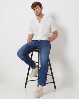 Mid Blue Straight Fit Originals Stretch Jeans