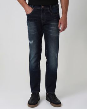 Deep Indigo Blue Super Slim Fit Distressed Stretch Jeans