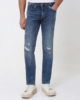 Tinted Super Slim Fit Distressed Stretch Jeans