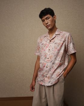 Beige Abstract Print Loose Fit Casual Shirt