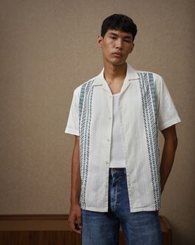 White Dobby Stripe Loose Fit Casual Shirt
