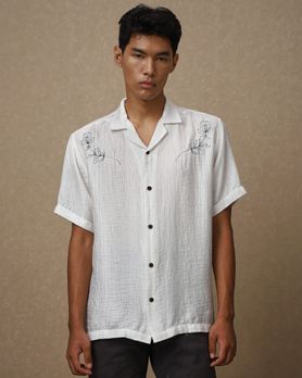 White Embroidered Plain Loose Fit Casual Shirt