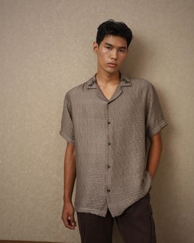 Grey Embroidered Plain Loose Fit Casual Shirt