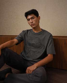 Charcoal 400050 Applique Oversized Loose Fit T-Shirt