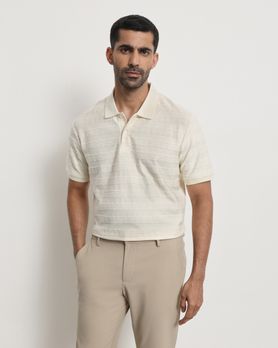 Off White Textured Plain Slim Fit Polo