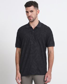Black Textured Plain Slim Fit Polo