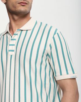 Teal Textured Stripe Regular Fit T-Shirt