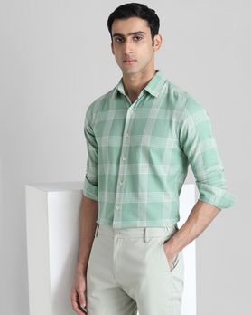 Light Green Large Check  Slim Fit Casual Shirt
