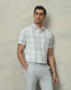 Grey Tonal Check  Slim Fit Casual Shirt