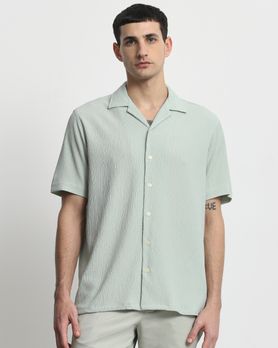 Light Green Textured Plain  Relaxed Fit Casual Shirt