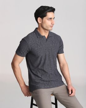 Charcoal Jacquard Plain Slim Fit T-Shirt