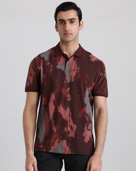Rust Abstract Textured Regular Fit T-Shirt