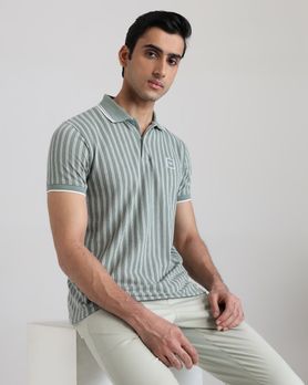 Sage Terry-Towel Stripe Slim Fit T-Shirt