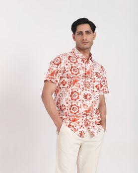 Rust Tile Print Slim Fit Casual Shirt
