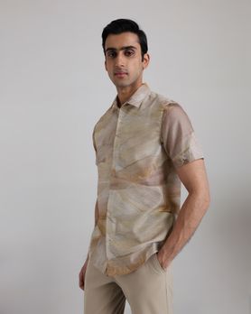 Beige Resort Print Slim Fit Casual Shirt
