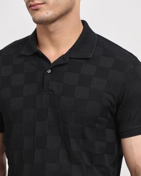 Black Jacquard Plain Slim Fit T-Shirt